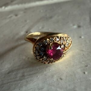 14k Gold Ring with ruby and diamond Pavé Accents vintage estate